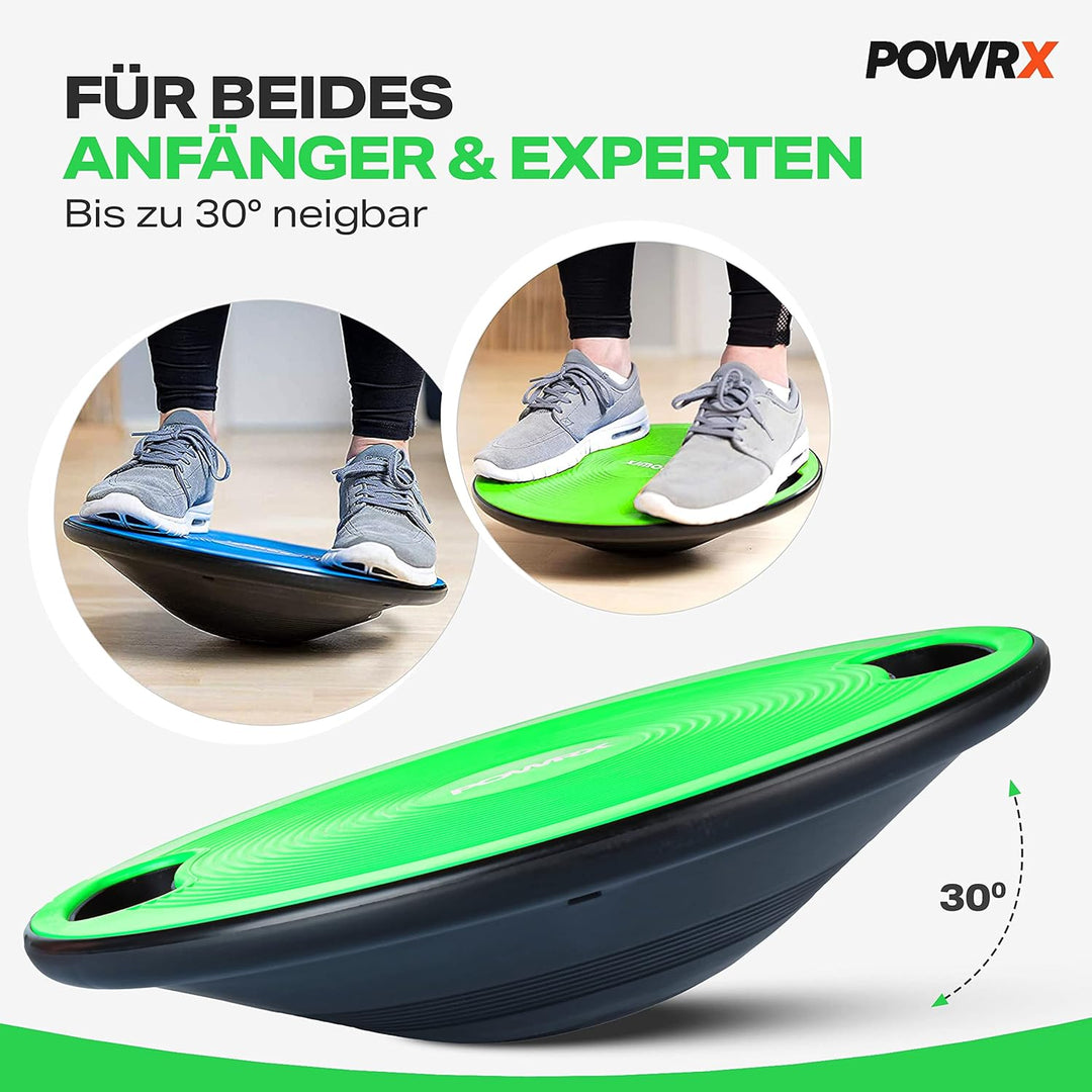 POWRX Balance Board inkl. Workout I Wackelbrett Ø 40cm mit Griffen I Therapiekreisel für propriozept