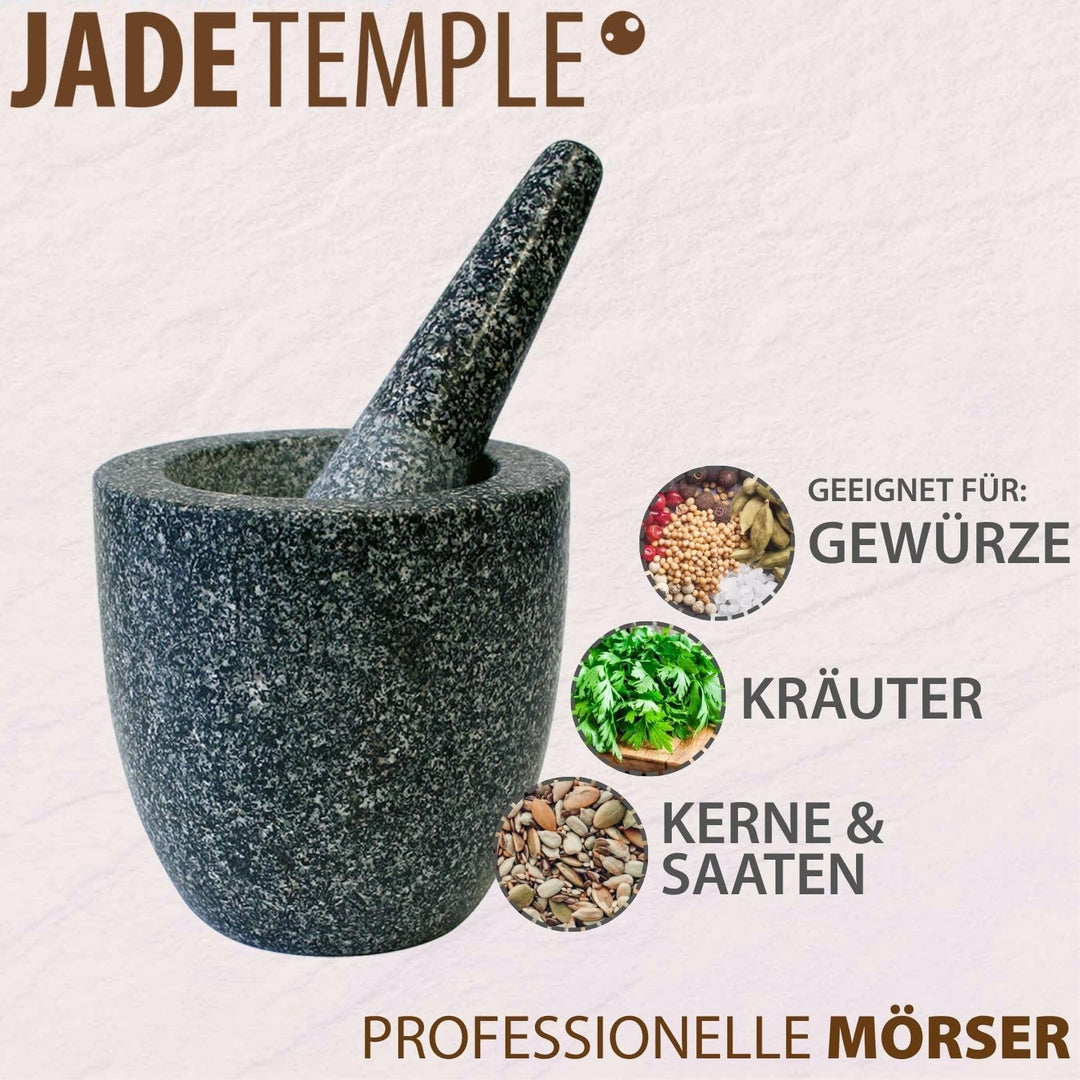 JADE TEMPLE Steinmörser mit Stössel im Set, effektives und einfaches mörsern, aus massivem Granit mi
