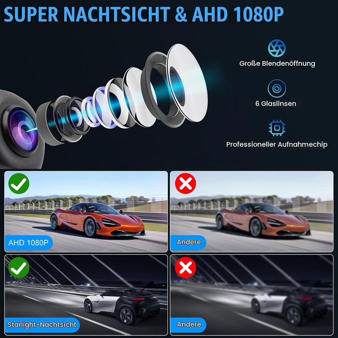 OBEST AHD 1080P Rückfahrkameras mit Hinderniswarnsystem, KFZ Vorwärtskamera | 145°Weitwinkel Nachtsi