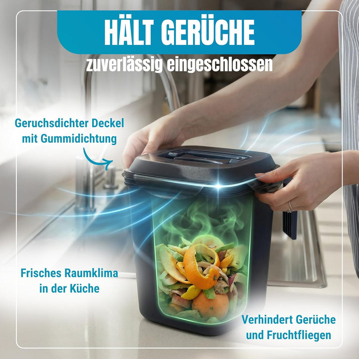 Biomülleimer Küche 5L – Geruchsdicht mit Gummidichtung – Komposteimer spülmaschinengeeignet & BPA-fr