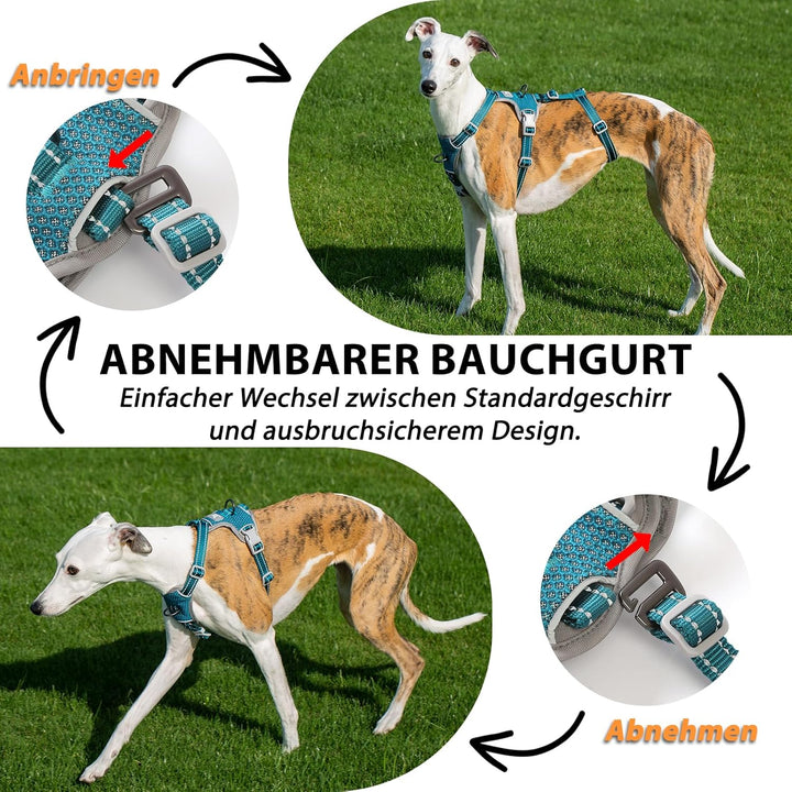 Huntboo Sicherheitsgeschirr Hund Ausbruchsicher, Panikgeschirr für Hunde, Anti Zug Hundegeschirr, Re
