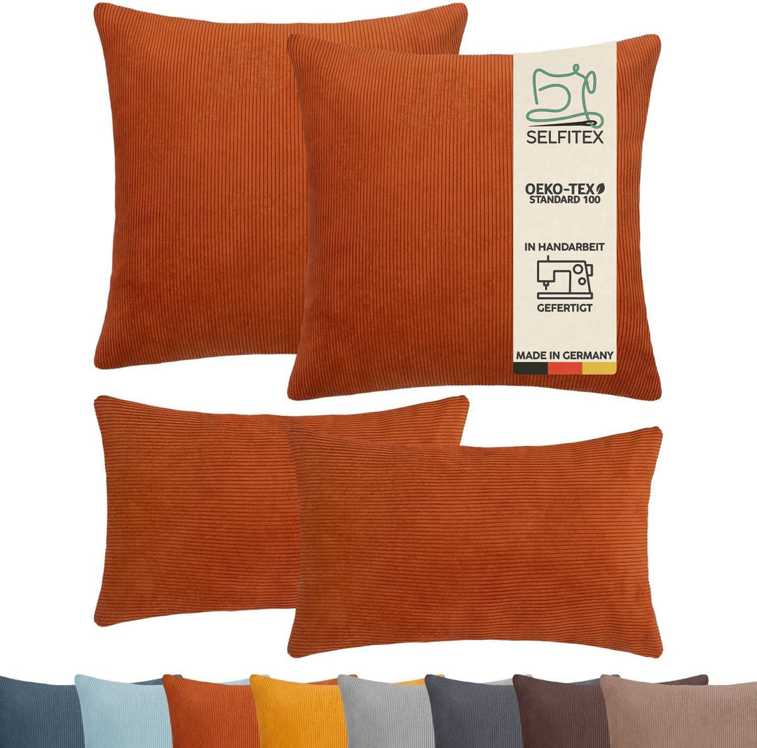 Selfitex 4er Set Cord Kissen 2X 50x50 + 2X 30x50, Couchkissen mit Füllung und Bezug, Kissen Cord, sa