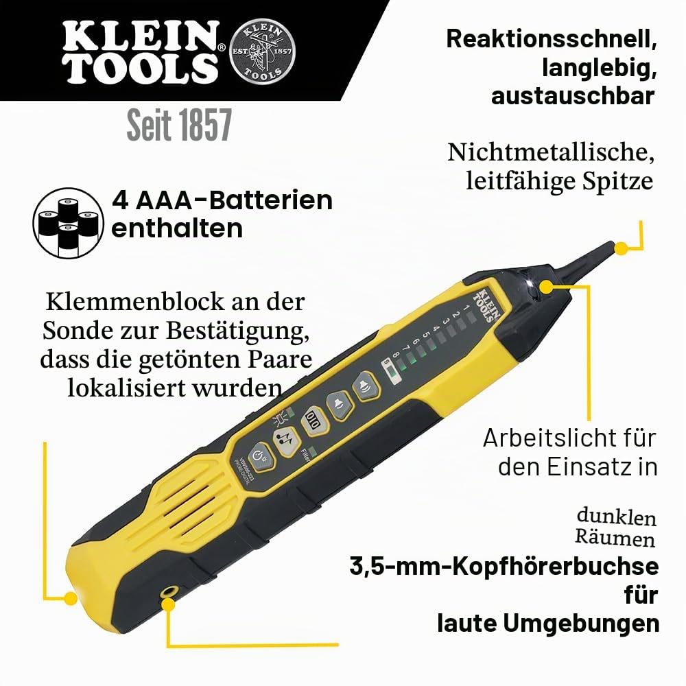 Klein Tools VDV500-223 Digitale Sonde mit LED-Arbeitsleuchte für Ethernet, Internet, Telefon, Lautsp