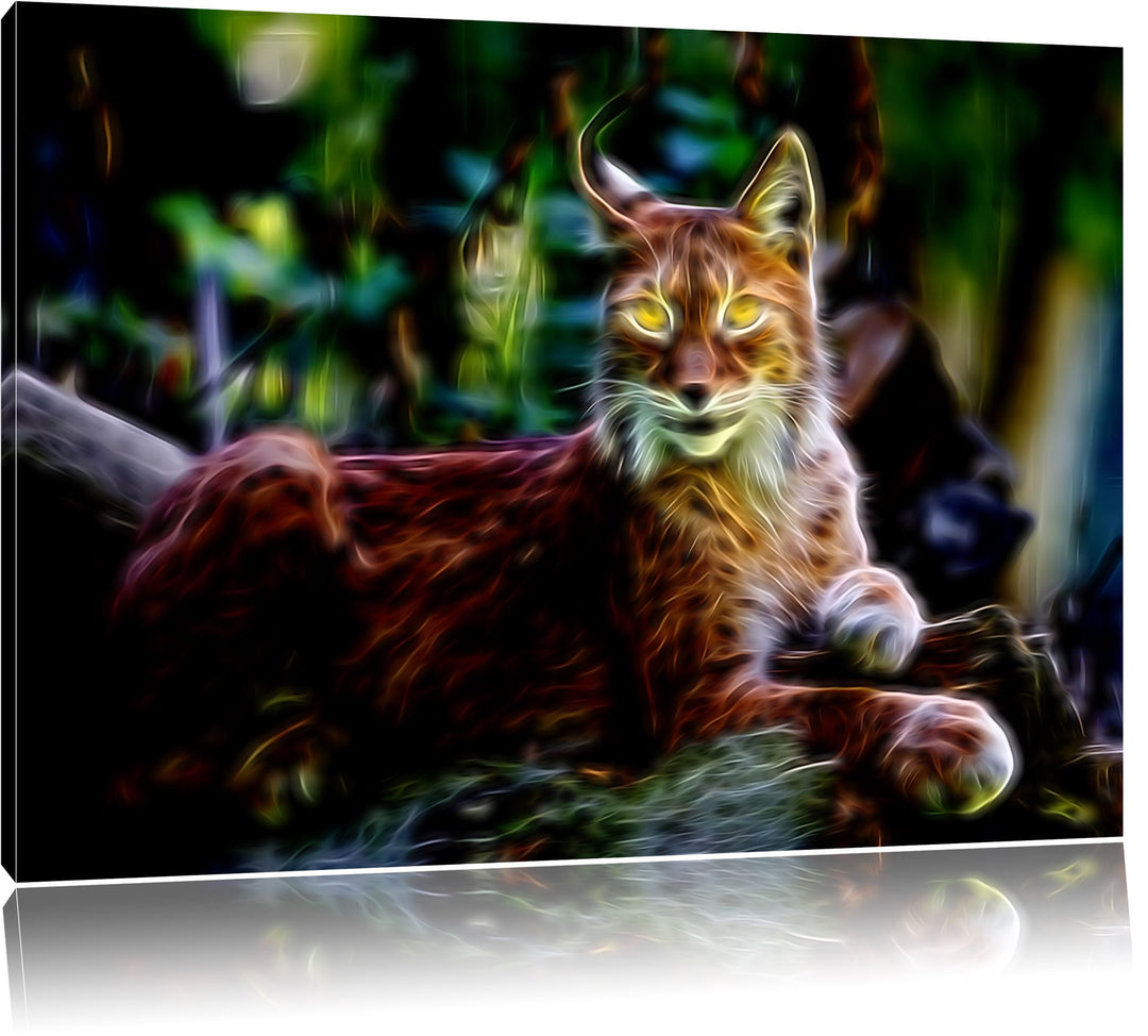 Dark aufmerksamer Luchs Deluxe Format: 100x70 cm auf Leinwand, XXL riesige Bilder fertig gerahmt mit