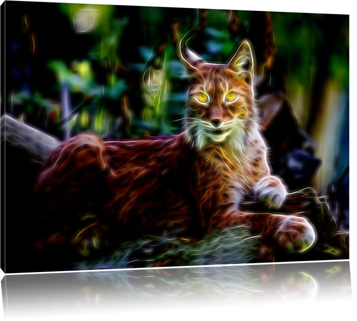 Dark aufmerksamer Luchs Deluxe Format: 100x70 cm auf Leinwand, XXL riesige Bilder fertig gerahmt mit