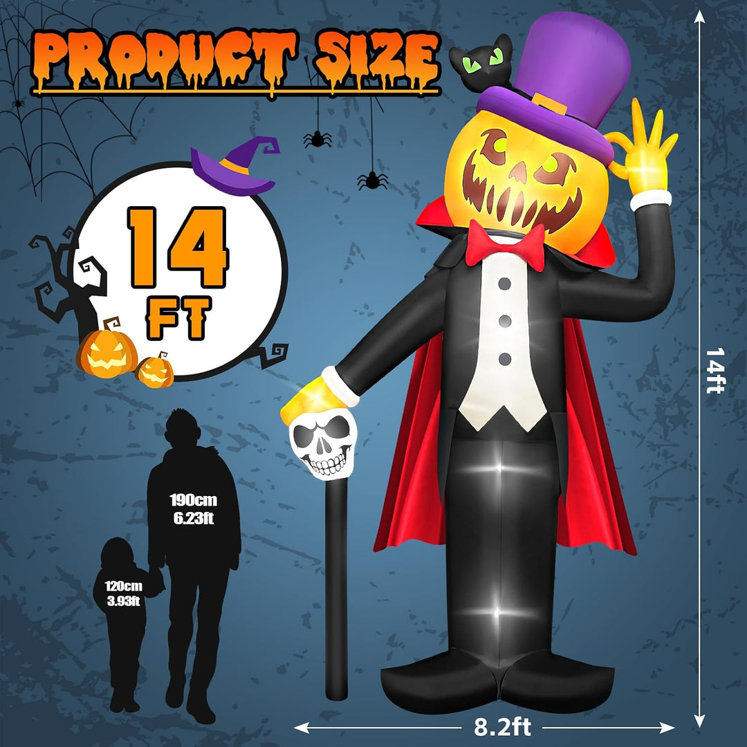 Kalolary 14FT Halloween Inflatables Aufblasbar Deko Kürbis Vampir Dekoration, mit eingebauten LEDs A