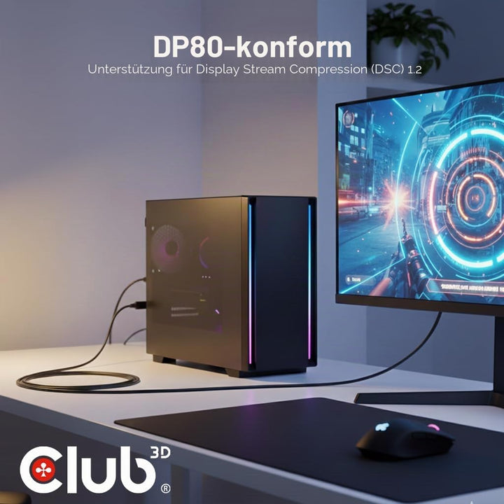 Club3D CAC-1559 USB Typ-C auf DisplayPort DP80 bidirektionales VESA zertifiziertes Kabel 1m Schwarz
