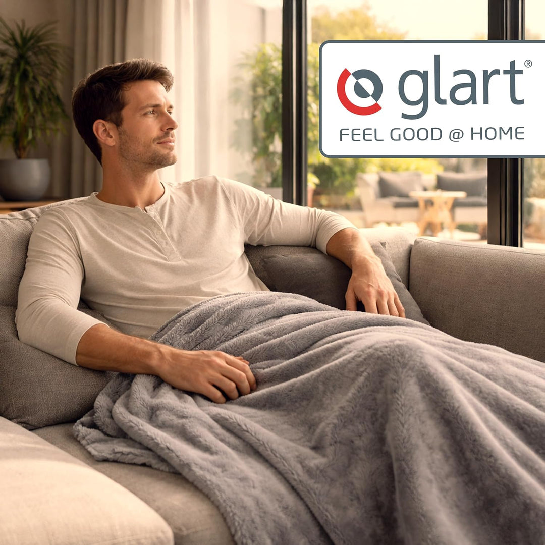 Glart U2GM Kuscheldecke 150x200 cm aus Baumwolle-Polyacryl-Mix für Sofa Kuscheldecke Grau Meliert, K