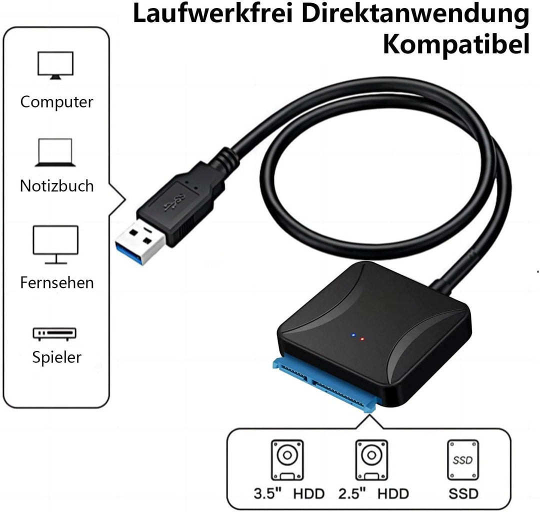 2 pcs USB 3.0 zu SATA-Adapter, Ultra High Speed 2,5 "/3,5" HDD/SSD Festplatte Konverter/Adapter Kabe