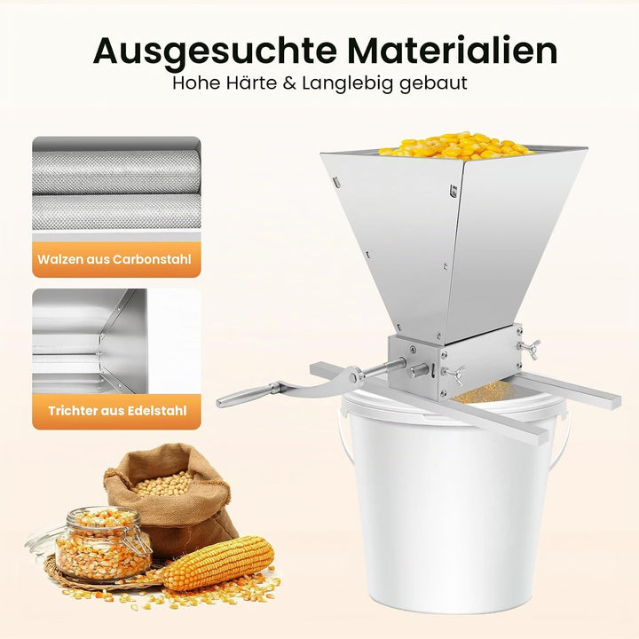 Manuelle Getreidemühle, 4L Getreidemühle Manuelle Edelstahl, Verstellbare Malzmühle mit 2 Aluminiums