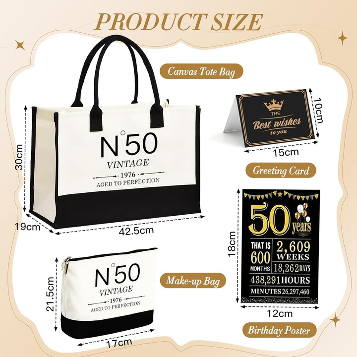50.Geburtstagsgeschenke für Frauen Leinwand Tote Tasche Reiseausrüstung, 50 Jahre alte Geburtstagsge