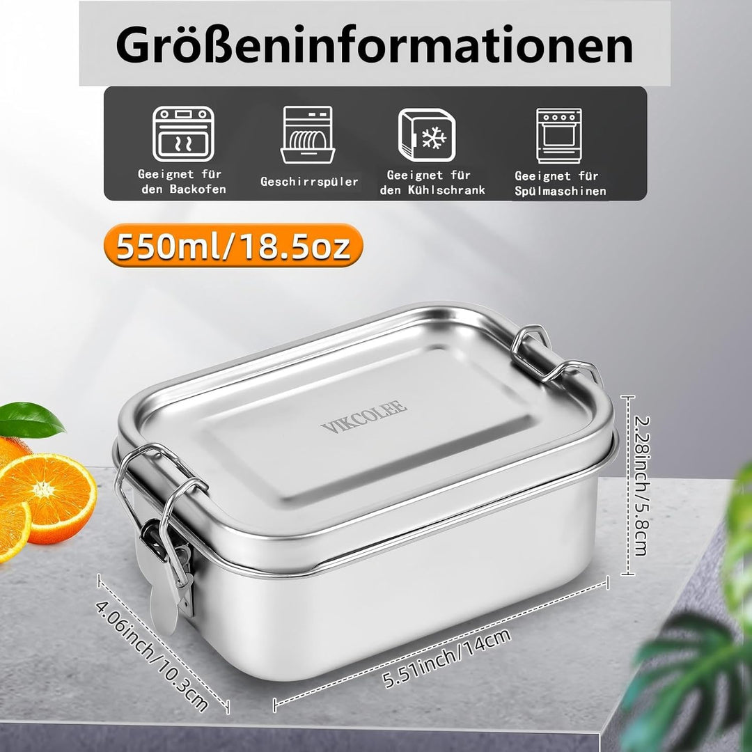 4 Stück Edelstahl-Bento-Box, 550 ml, Metall-Lunchbox, Lebensmittelbehälter, Stahl-Lunchbehälter für