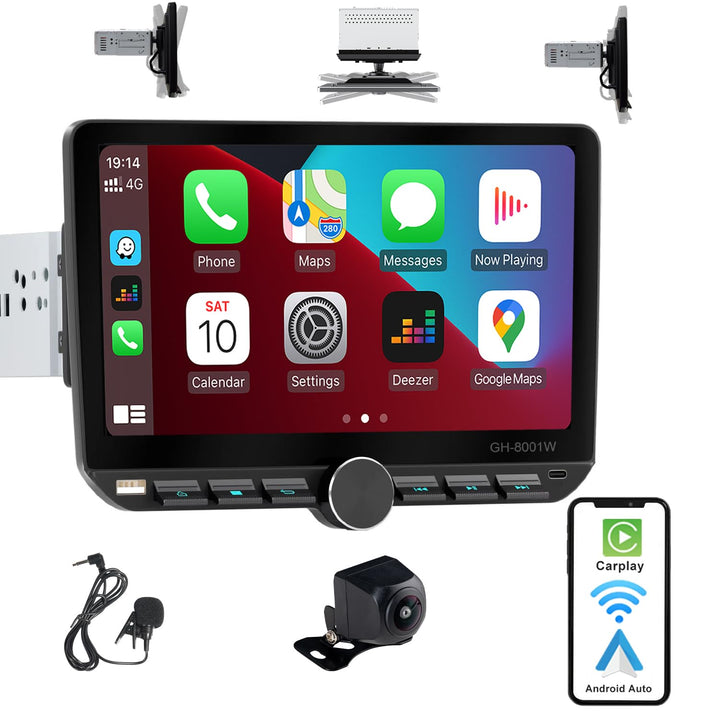 Autoradio 1Din mit drehbar Bildschirm(10.1"), Kompatibel mit [Wireless] Apple CarPlay/Android Auto B