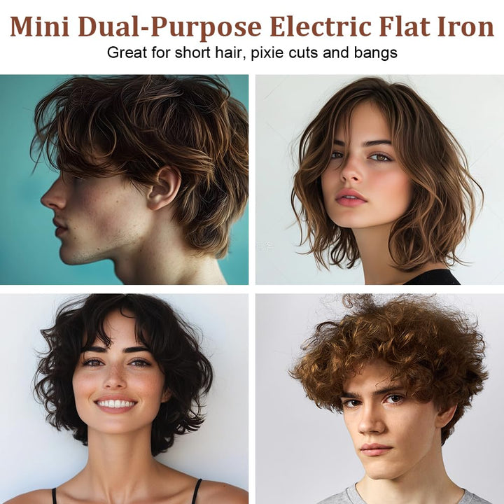 LOPHE Mini Glätteisen, 2 in 1 Haarglätter Locken und Glätten,Tragbarer Reise-Mini-Haarglätter für Ku
