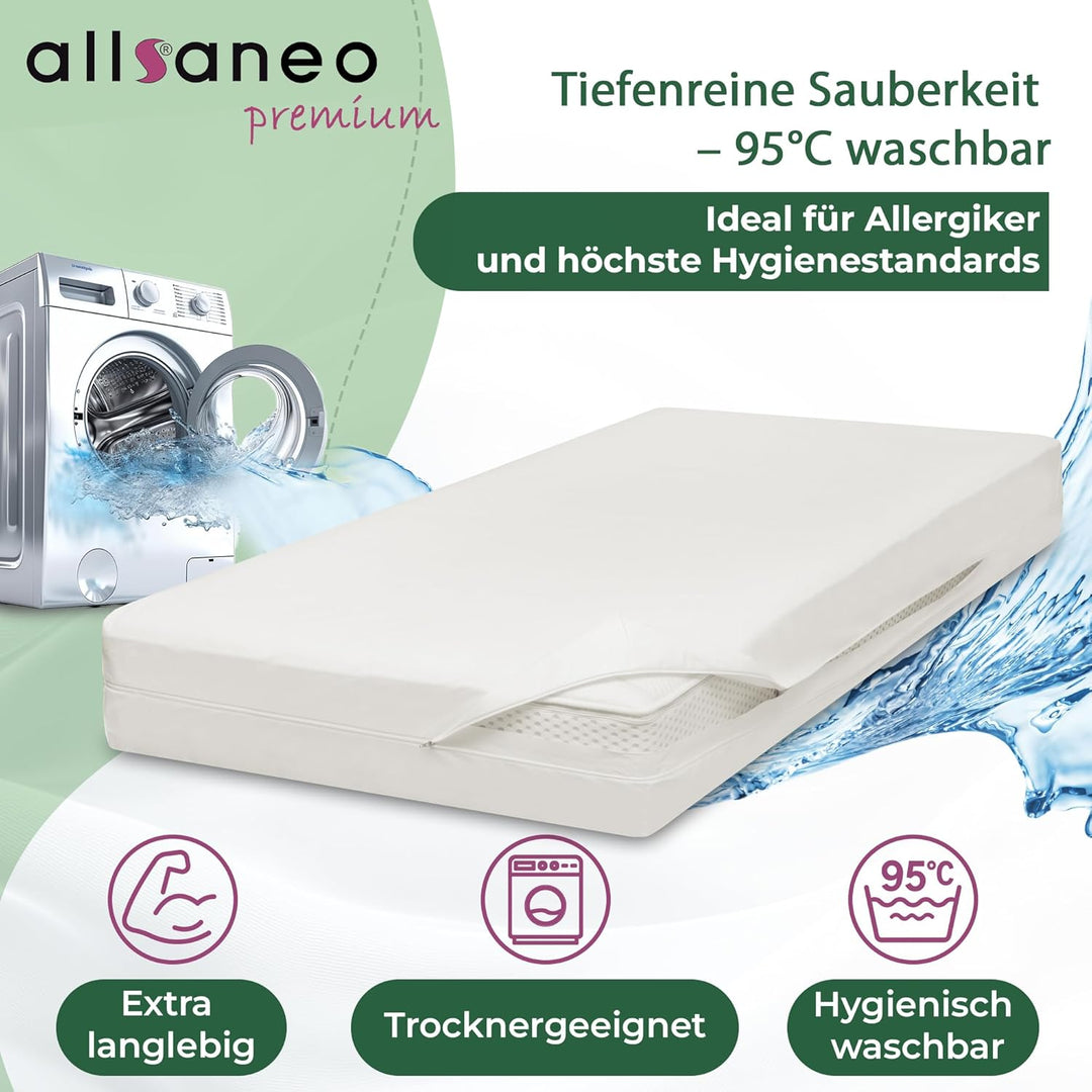 allsaneo Premium Allergiker Matratzenbezug 80x200x20 cm | Allergie Bezug extra weich und leicht | An