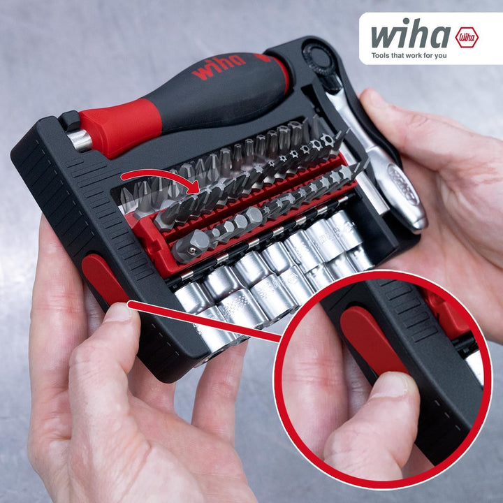 Wiha ProBuddy® Evo 40-tlg. Bit- & Steckschlüssel-Set 1/4" SoftFinish Schraubendrehergriff, Mini-Rats