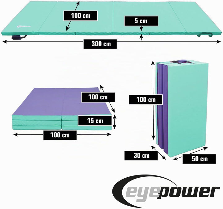EYEPOWER Klappbare Turnmatte für Zuhause - Dicke Gymnastikmatte - Weichbodenmatte Akrobatik Matte Yo