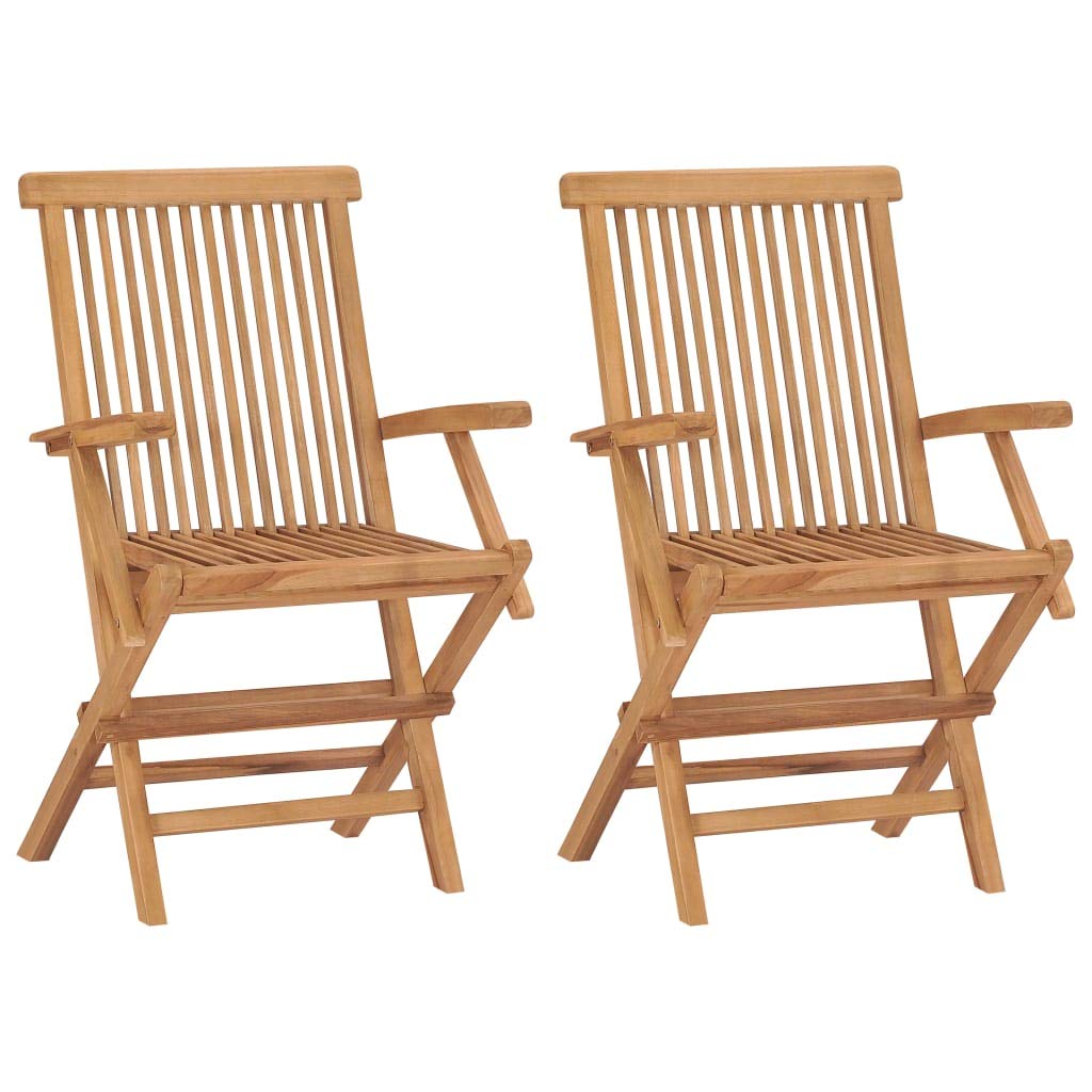 vidaXL 2X Teak Massiv Gartenstuhl mit Armlehnen Klappbar Holzstuhl Klappstuhl Stuhl Stühle Gartenmöb