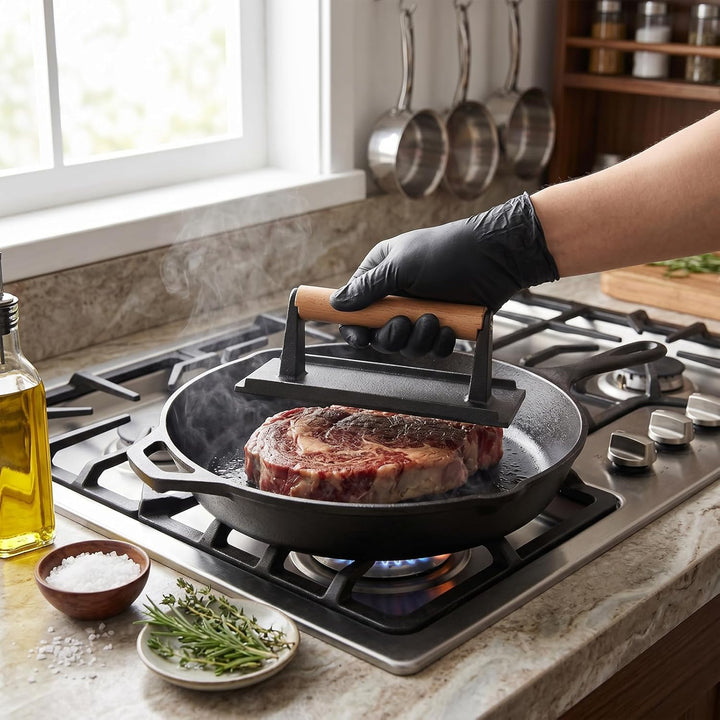 Fleischpresse, Burgerpresse, Steakgewicht Holzgriff Speckgrill, Hamburgerpresse, Pro für Grills, Gri