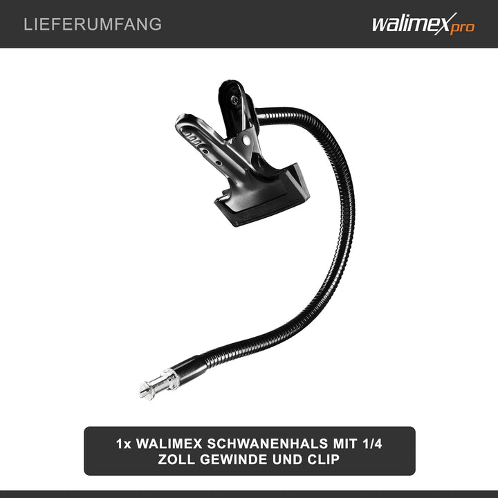 Walimex Schwanenhals mit Gewinde und Clip, Schwarz, mit Gewinde und Clip