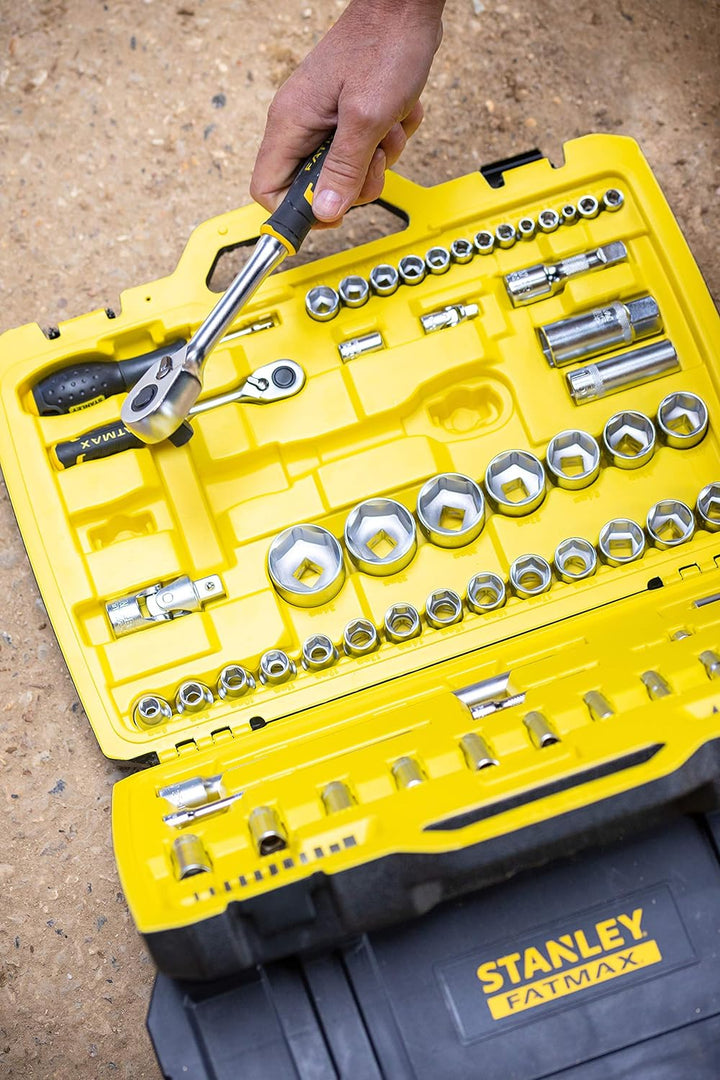 Stanley Fatmax Steckschlüssel-Set (81-teilig, ½“ und ¼“, 6-Kant, im Koffer mit Metalllaschen, für vi