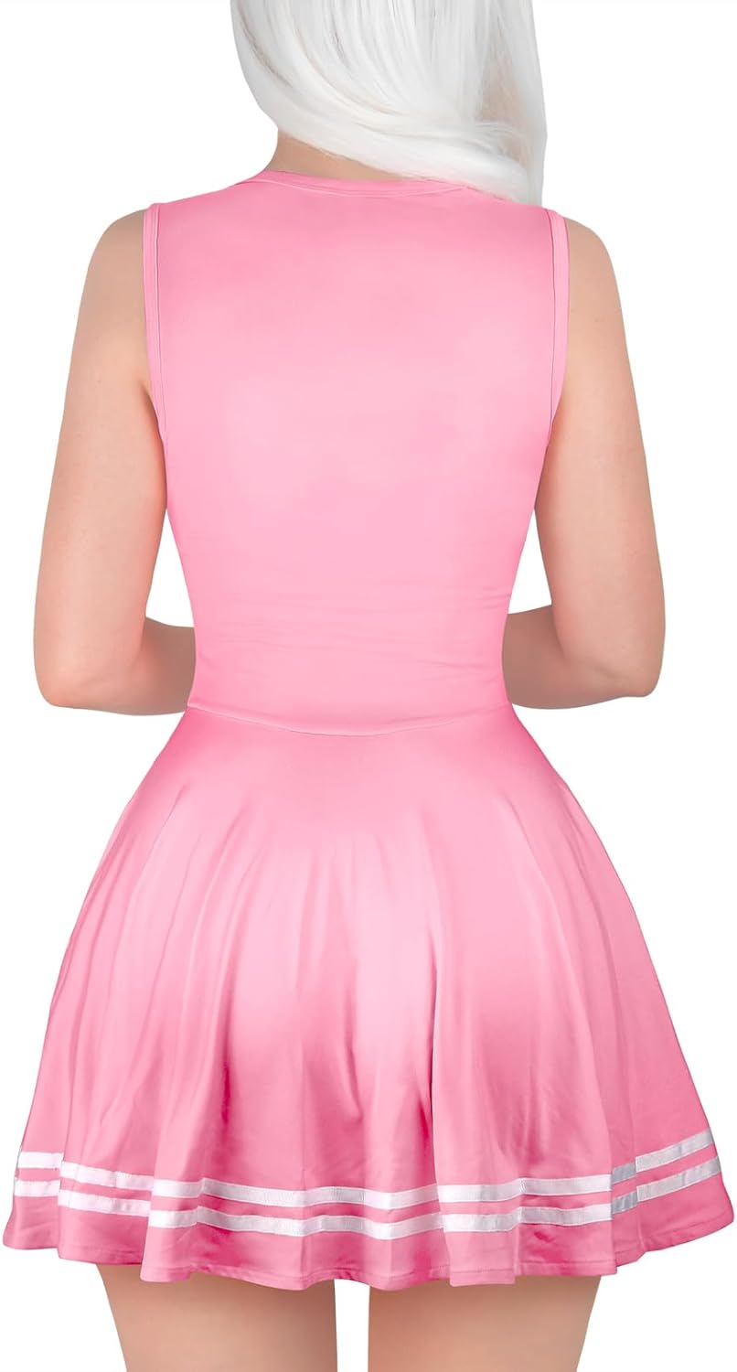 LittleForBig Damen Seidenweichen Ärmellose Overall Cheer Sissy Bodycon Mini Kleid Rock XL Rosa, XL R