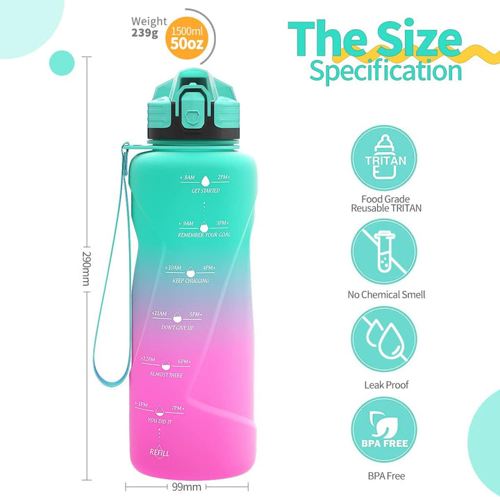 Coolfel Sport Trinkflasche 2l, 1,5l, 1l, 700ml, 500ml Trinkflasche Kinder Auslaufsicher, Motivierend