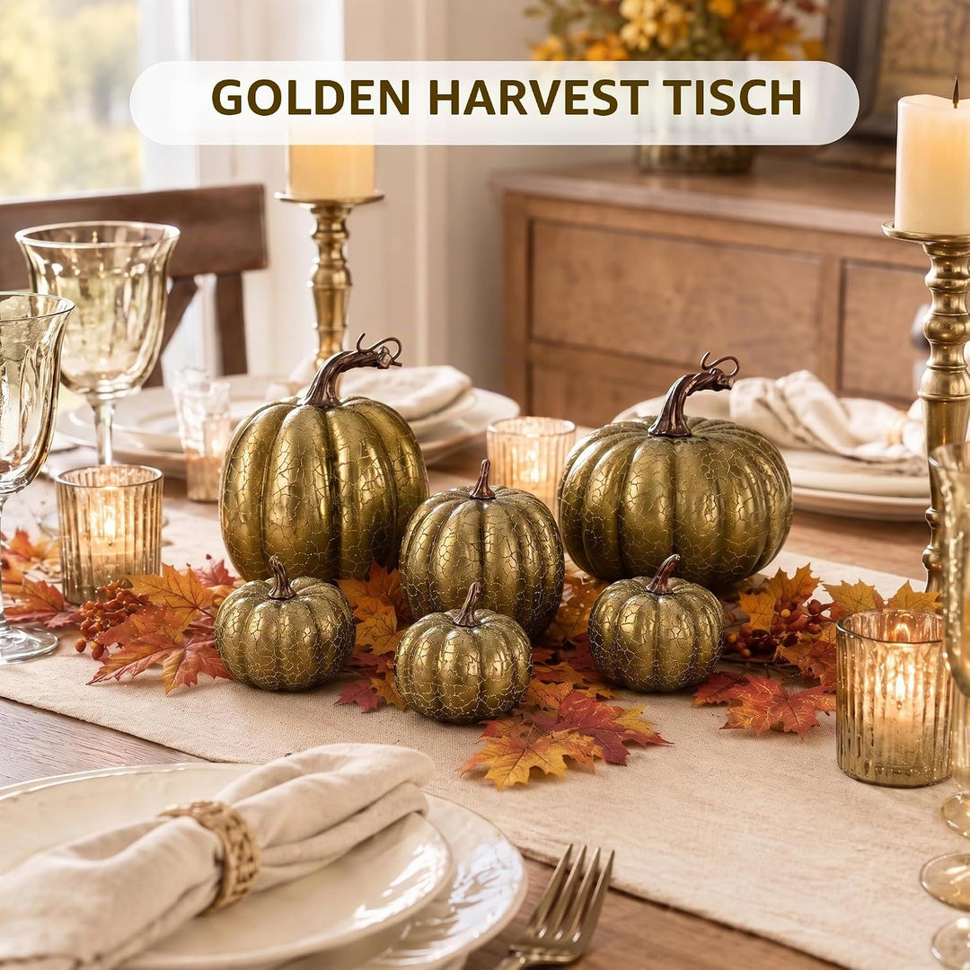 6 Stück Kürbis Deko Herbst,Künstlicher Kürbisse für Halloween Gold, Gold