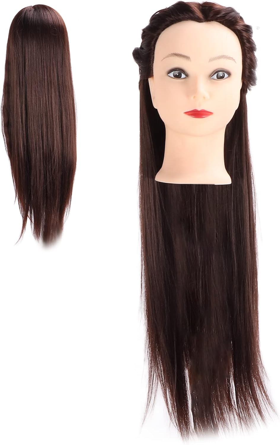 Bonbela Haar Schaufensterpuppen Kopfhaarstyling Kopf Haar Übung Kopf mit Hohen Synthetischen Geraden