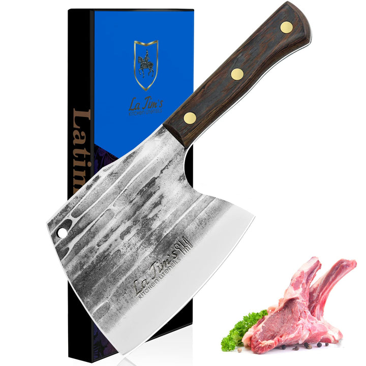 LA TIM'S Hackmesser, 0,85KG schweres Hackbeil, handgeschmiedetem Kohlenstoffstahl Fleischbeil, Fleis