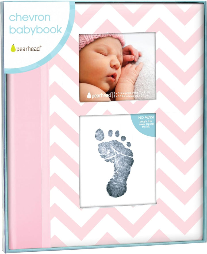 Pearhead P62202 Chevron Babybuch mit Clean Touch Stempelkissen, rosa (Texte auf Englisch) Pink Chevr