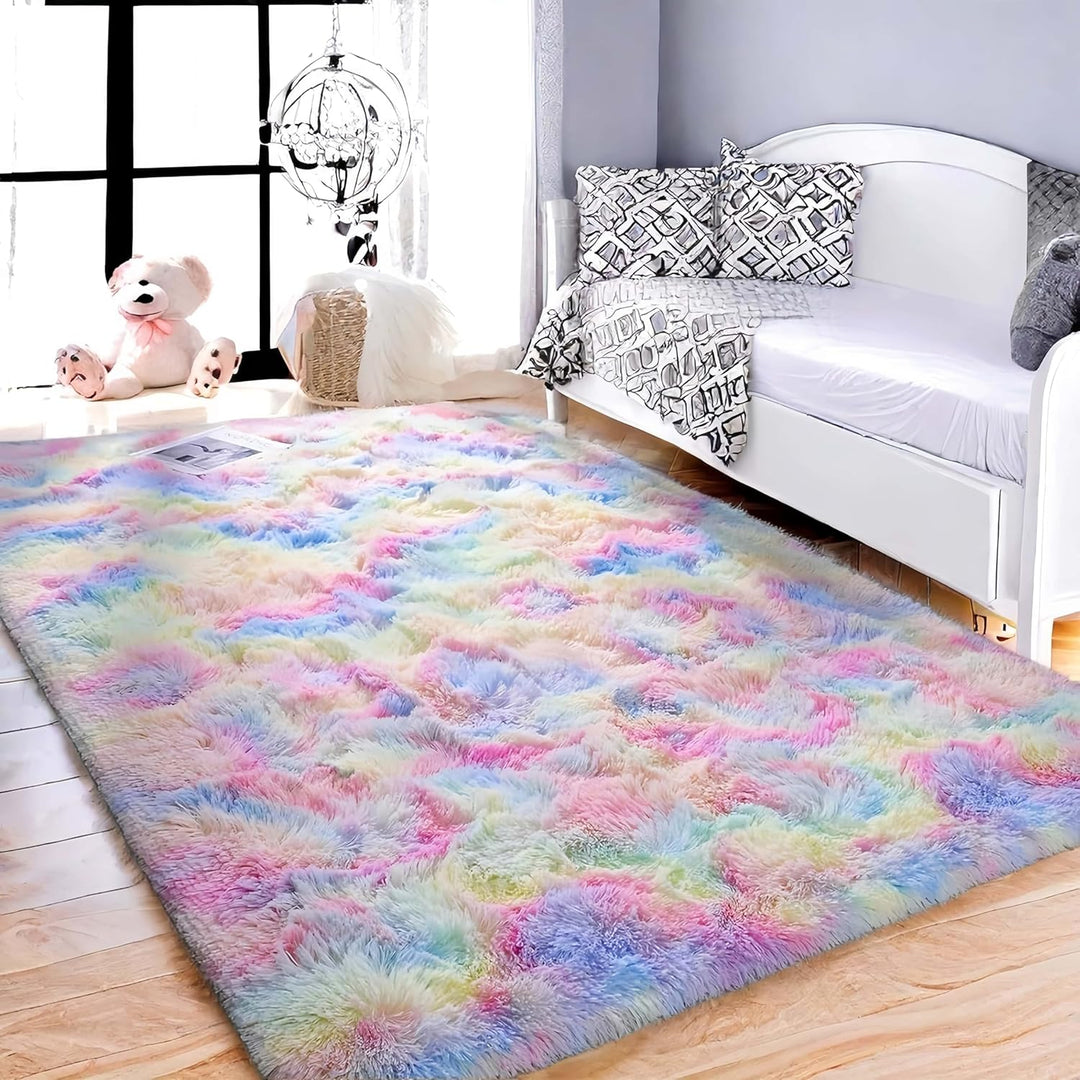 SUBEEN Teppich Wohnzimmer Hochflor - Flauschiger Plüschteppich, moderner Stil, Farbiger Teppich für