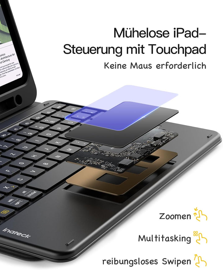 Inateck iPad 10 Generation Hülle mit Tastatur, für iPad 11 Gen. A16 2025 11 Zoll, Air 11 Zoll M3/M2