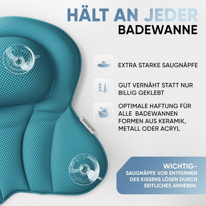XXL Premium Badewannenkissen blau | NEU zusätzliche Polster an Schulter- &amp; Nackenbereich | Badekisse