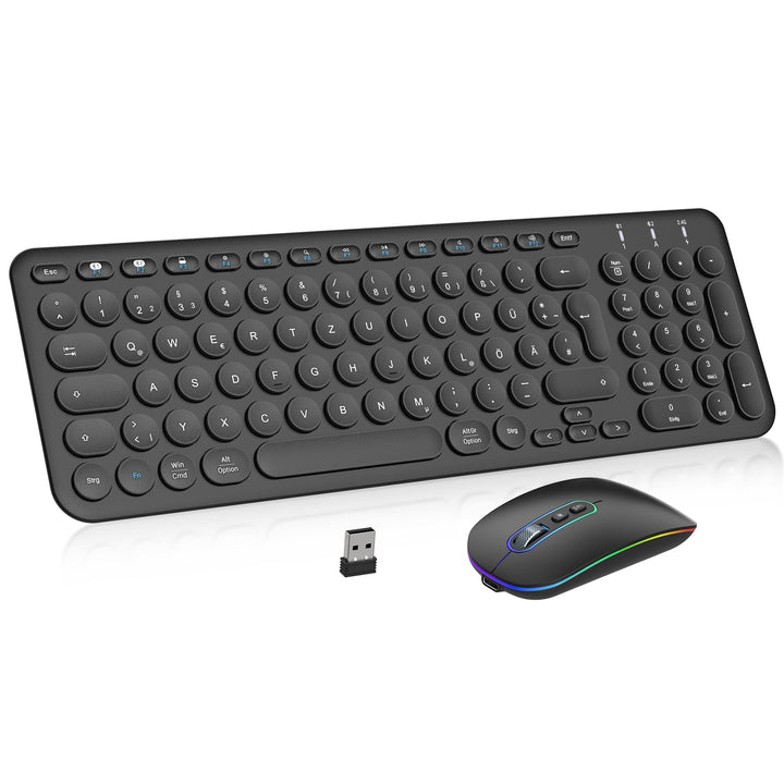 PINKCAT Bluetooth Tastatur Maus Set kabellos, Wiederaufladbare Dualmodus (Bluetooth 5.1+2.4G) Kabell