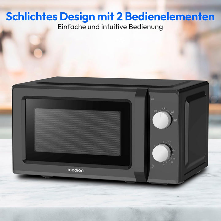 MEDION Mikrowelle (20 Liter, 700 Watt, klein kompakt und platzsparend, 5 Mikrowellenstufen, Auftaufu