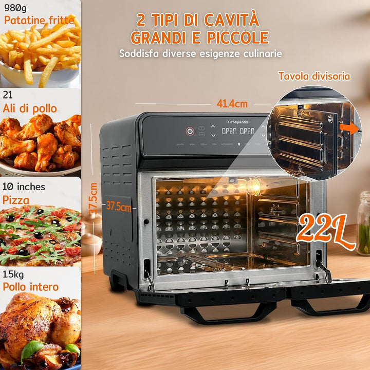 HYSapientia 22 Liter Backofen Heissluftfritteuse Doppelkorb Heissluftfritteuse 2400W Luftfritteuse 2