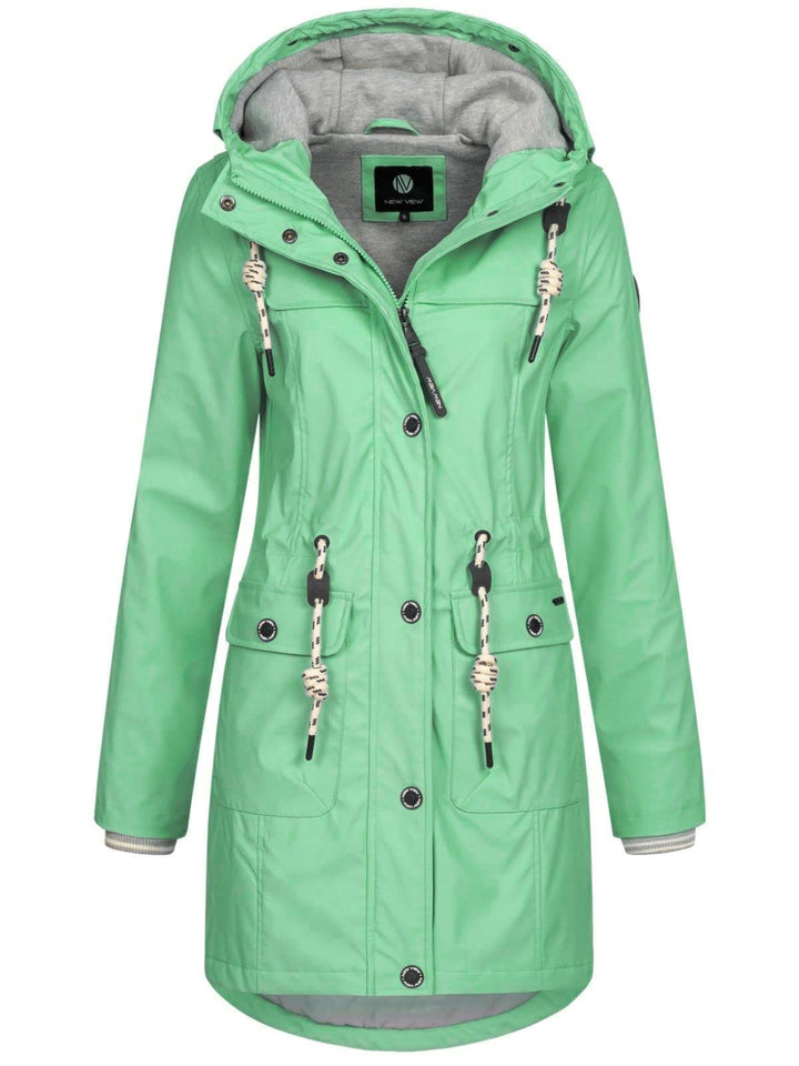 NEW VIEW Damen Regenjacke wasserabweisender Parka Annika Long mit Kapuze S Mint (Dusty Jade Green),