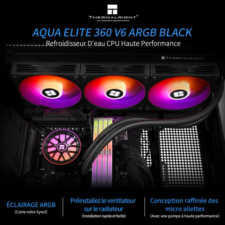 Thermalright AQUA ELITE 360 V6 ARGB Black CPU Flüssigkeitskühler, 360 Kühlreihengrösse, 3x120mm Wass