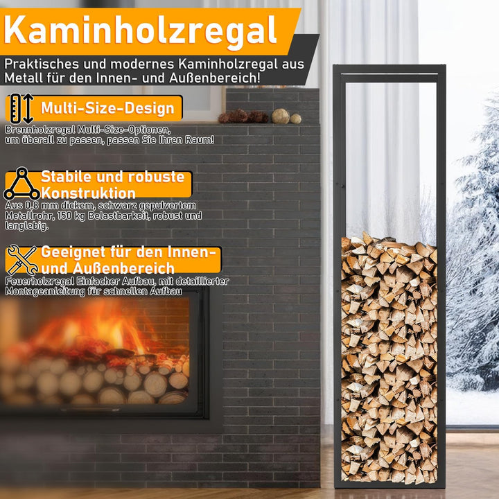 Ikodm kaminholzregal Innen und Aussen, Metall Brennholzregal aussen 40 x 25 x 150CM, Holzstapelhilfe