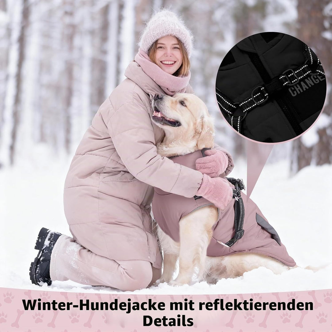 ZoneYan Hundejacke Winterweste Jacken, Warme Reflektierend Hundemäntel mit Geschirr Wasserdicht, Hun