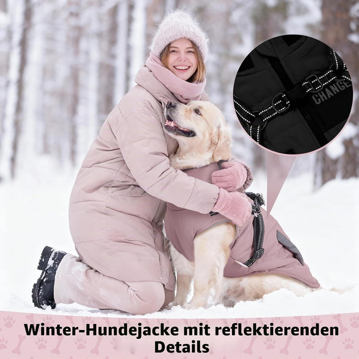 ZoneYan Hundejacke Winterweste Jacken, Warme Reflektierend Hundemäntel mit Geschirr Wasserdicht, Hun
