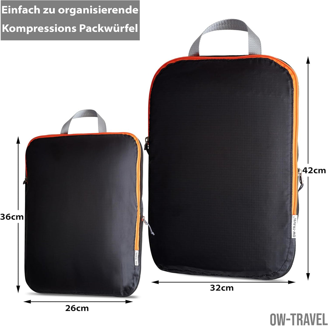 OW-Travel Einfach zu Organisierende Packwürfel Kompression für Koffer. 4 Grosse Koffer Organizer Kom