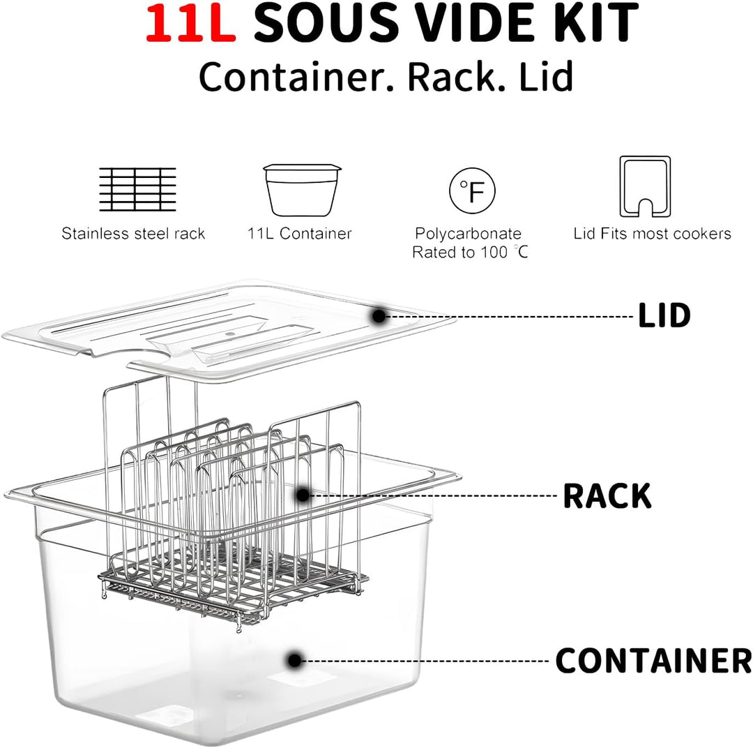 Sous Vide Behälter -11L mit Deckel und Rack für Sous Vide Stick Garer Mehrere Marken, Multifunktiona