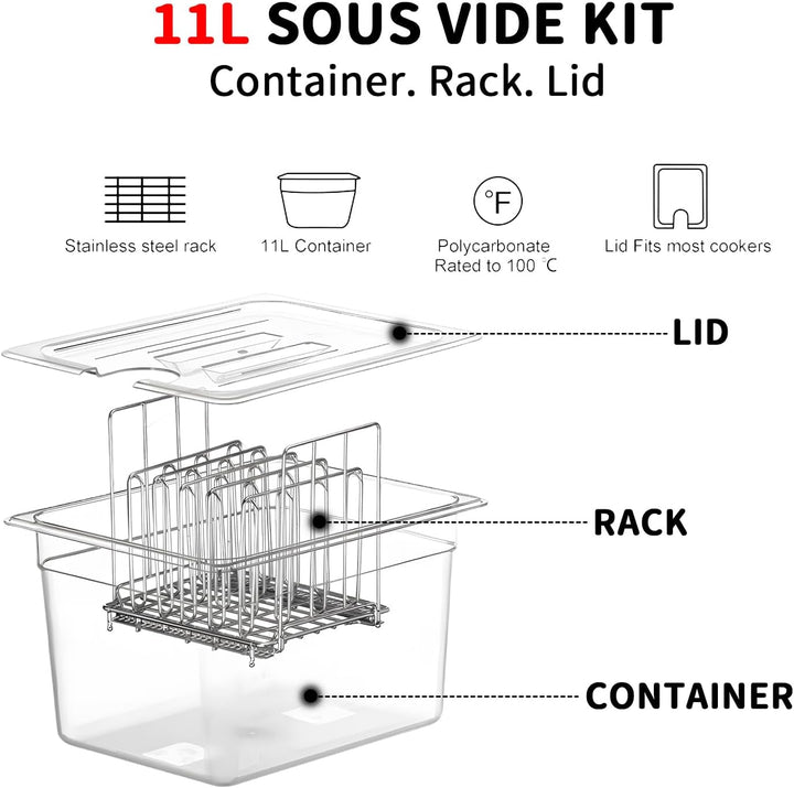 Sous Vide Behälter -11L mit Deckel und Rack für Sous Vide Stick Garer Mehrere Marken, Multifunktiona