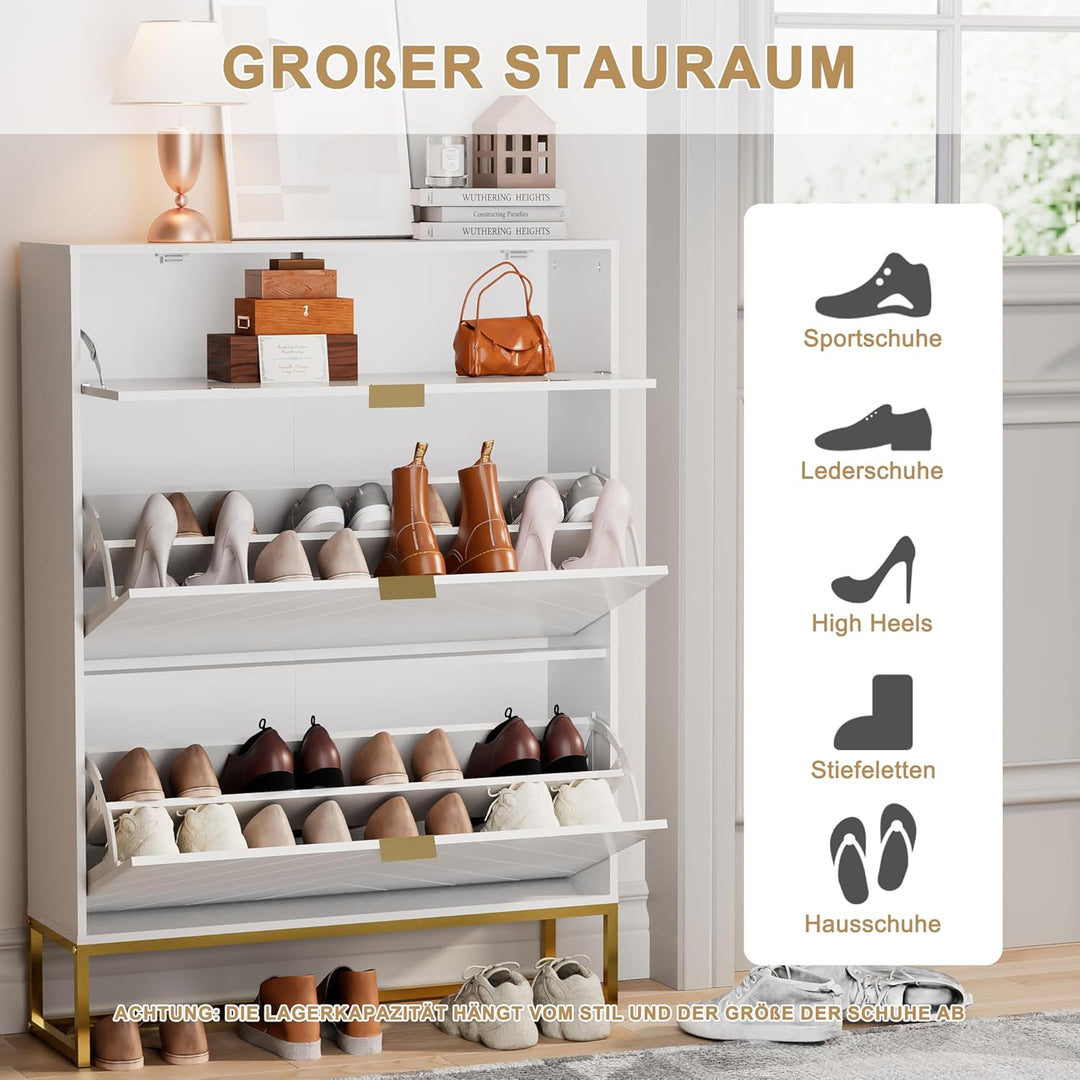 UEV Schuhschrank mit 3 Klappen schmal Schuhablage Schuhkommode Schuhregal Schuhkipper Platzsparend,