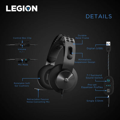 Lenovo Legion H500 Pro 7.1 Over-Ear Gaming Kopfhörer mit Mikrofon