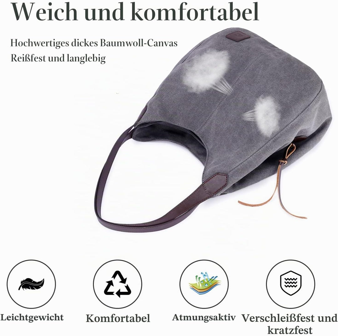 PORRASSO Damen Handtasche Canvas Hobo Schultertasche Mädchen Tote Bag Shopper Henkeltasche für Schul