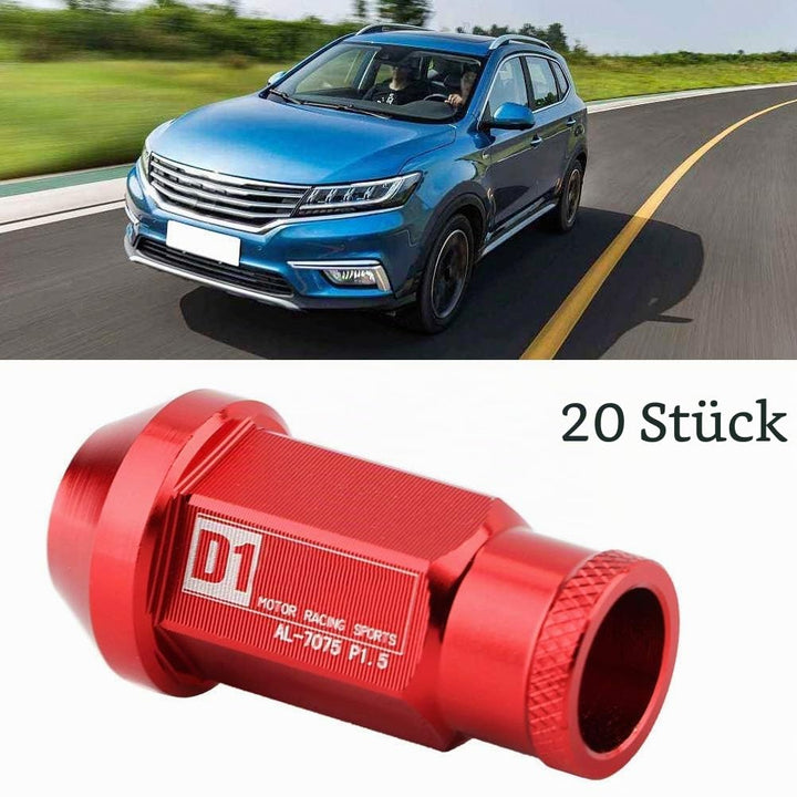 KIMISS Aluminium Autoreifenschraube, 20Pcs Radmuttern sichern Racing Radmutter M12X1.5 (Rot)