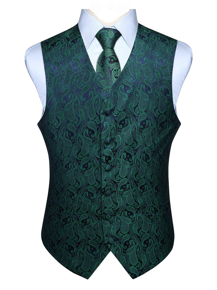 Enlision Herren Paisley Floral Jacquard Weste &amp; Krawatte und Pocket Square Weste Anzug Set M Grun, M